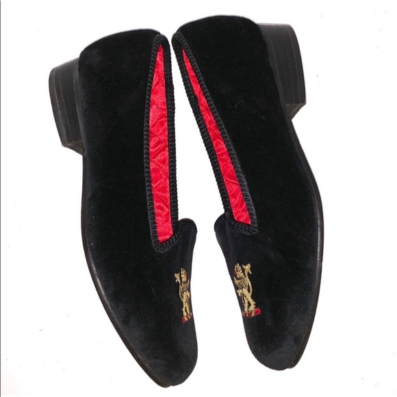 English Velvet Burlington Slippers gold Rampant Lion Embroidery crest like new - Picture 7 of 16